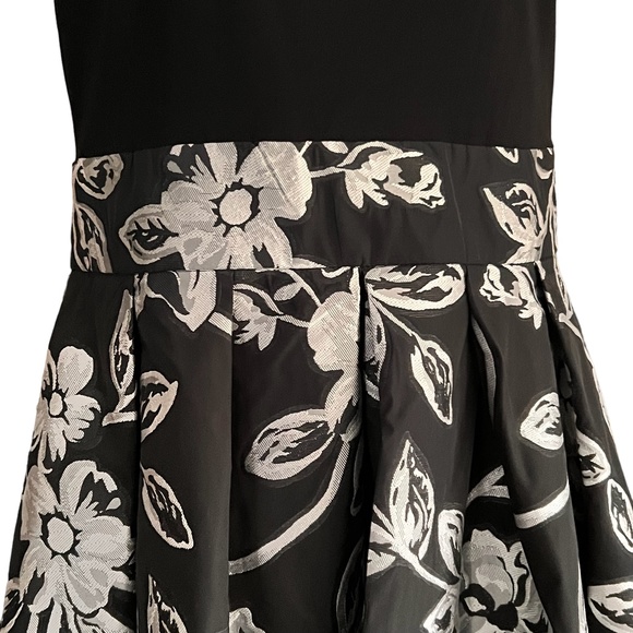 Lauren RL Size 14 Sleeveless Dress Black w Floral Brocade A-Line POCKETS V-Back - Picture 6 of 14